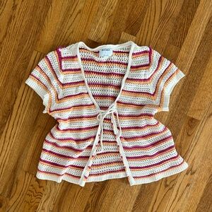 Colorful short sleeve knit cardigan